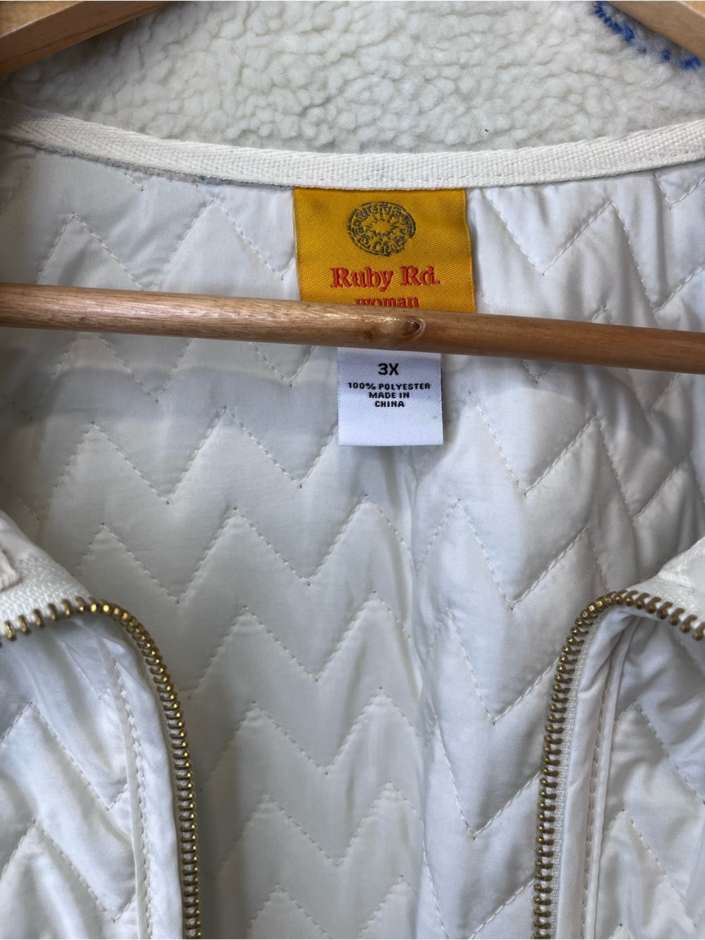 Ruby Rd. White Sherpa Jacket with Blue Floral Embroidery - Picture 2 of 8